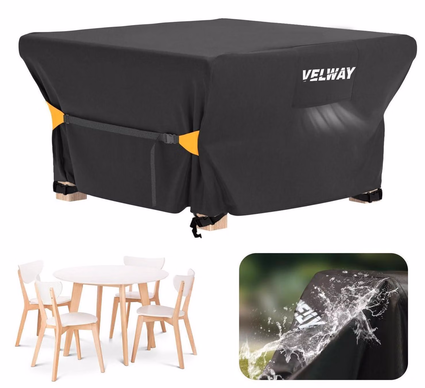 Copertura impermeabile e resistente al vento per mobili da giardino, dimensioni 125x125x74 cm, colore nero