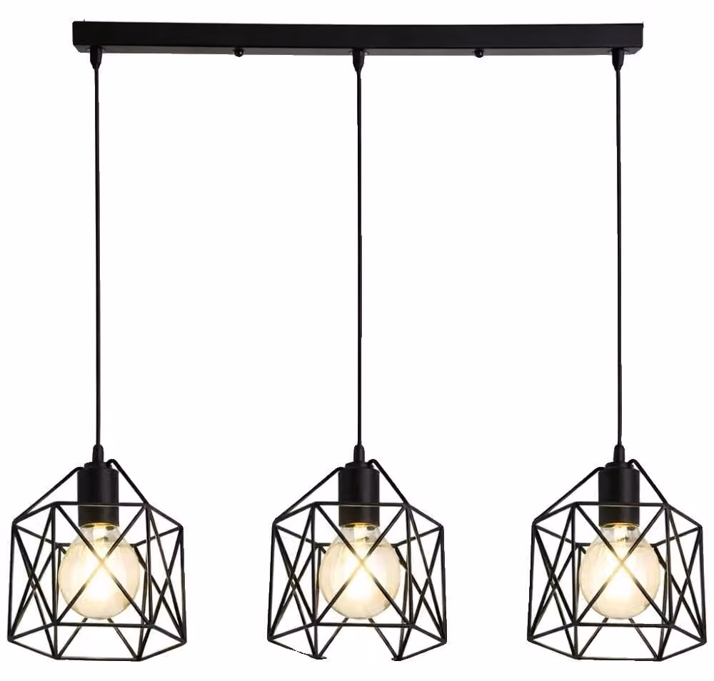 Lampada a sospensione, design vintage, lampada a 3 luci, modello lungo a 3 luci, LAMPADINE NON INCLUSE