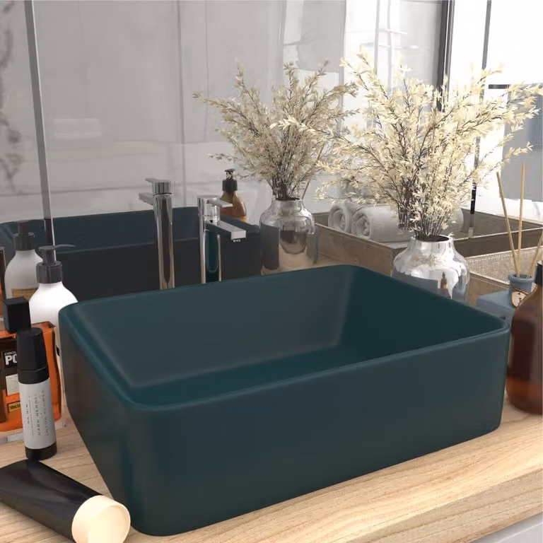 The Living Store Lavabo verde scuro opaco 41x30x12 cm in Vetroceramica