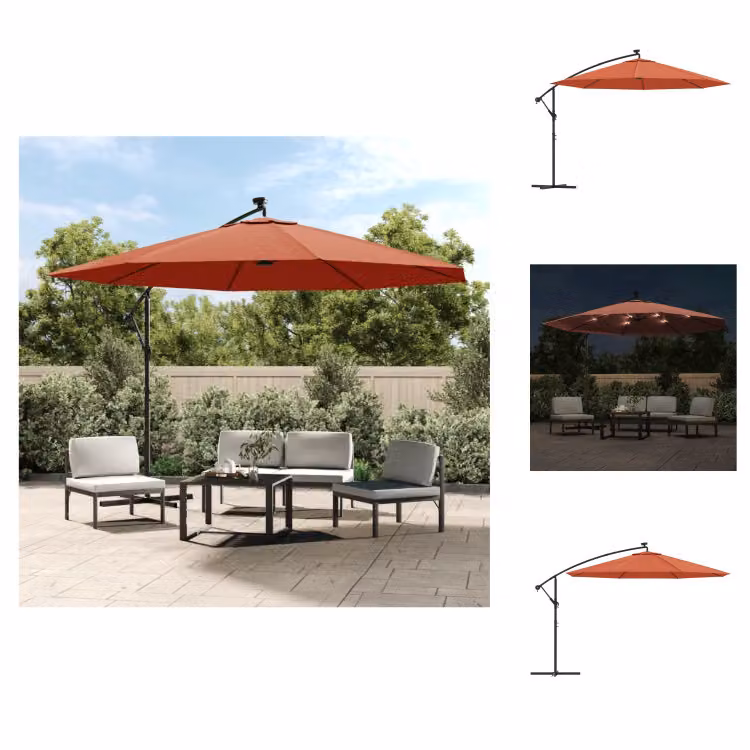 vidaXL Parasole da giardino con luci LED, colore terracotta, 350 cm - Parasole e protezione solare