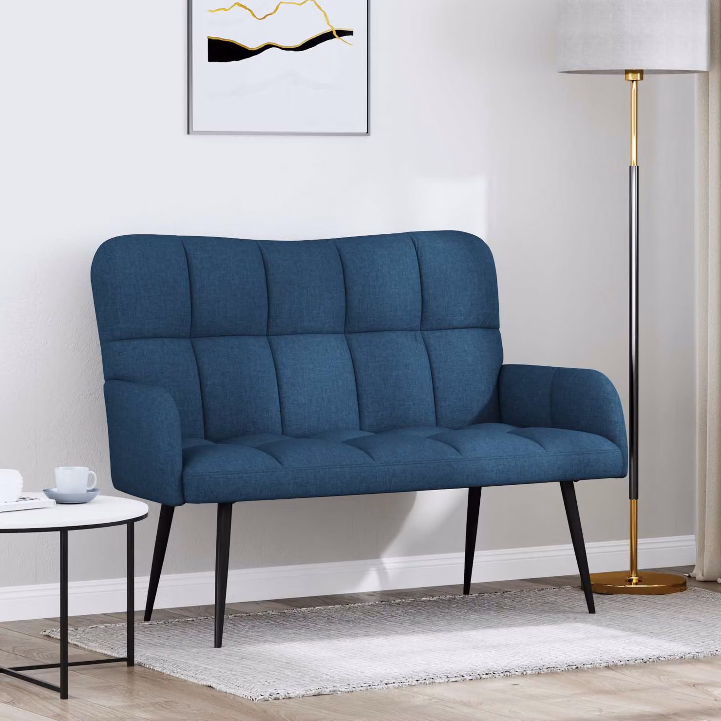 Divano a 2 posti moderno vidaXL in tessuto blu con struttura mista L: 115 cm, P: 61 cm, H: 87 cm