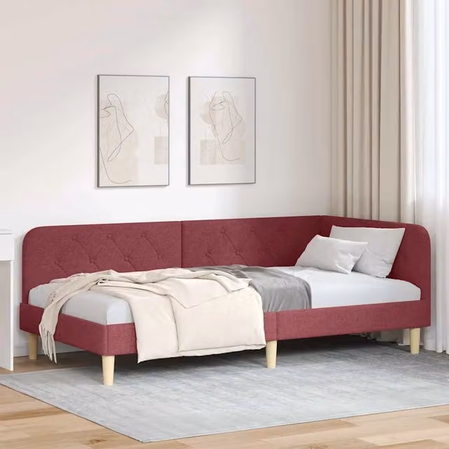 Cornice del letto ad angolo vidaXL in tessuto rosso, L/P/H: 190 x 90 x 72 cm – 1