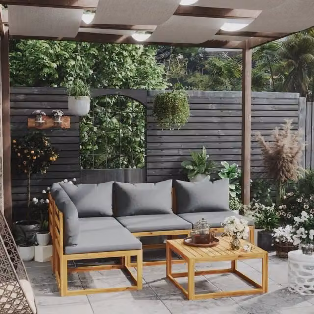 Set Divani da Giardino 5 pz con Cuscini in Massello di Acacia 3057626