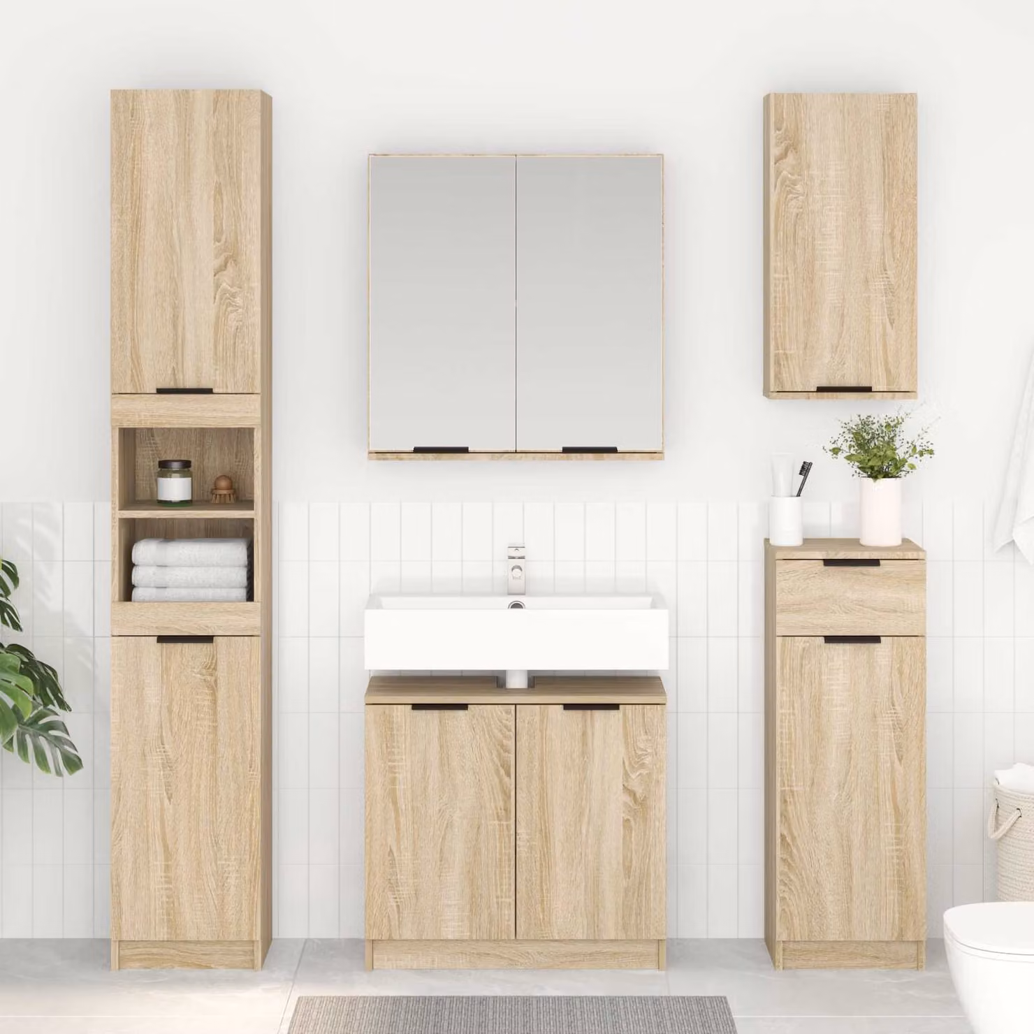 Mobile da bagno vidaXL in legno Rovere Sonoma marrone L: 64,5 cm, P: 33,5 cm, H: 59 cm