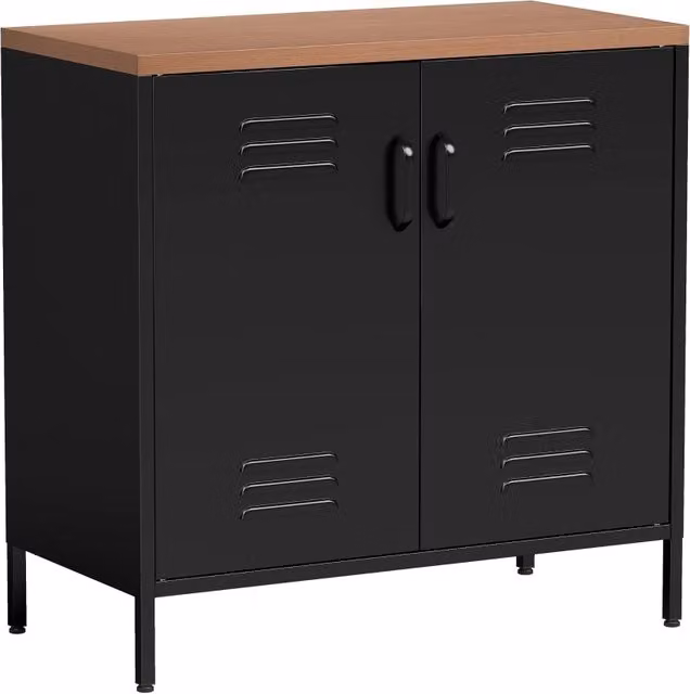 Credenza in metallo, 80x40x80 cm, mobile contenitore industriale con 2 ante e ripiano regolabile per soggiorno, ufficio, nero