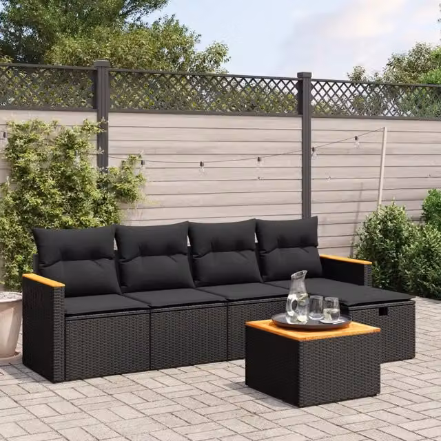 Set Divano da Giardino 6 pz con Cuscini Nero in Polyrattan 3265290
