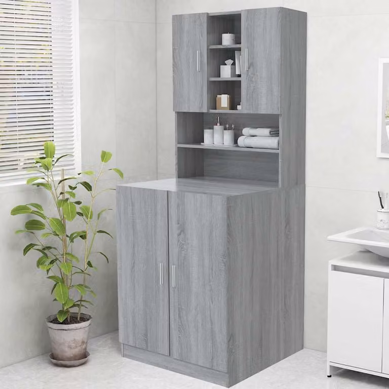 Mobile per lavatrice vidaXL Grigio Sonoma con ante a battente, L 70,5 cm x P 25,5 cm x H 90 cm