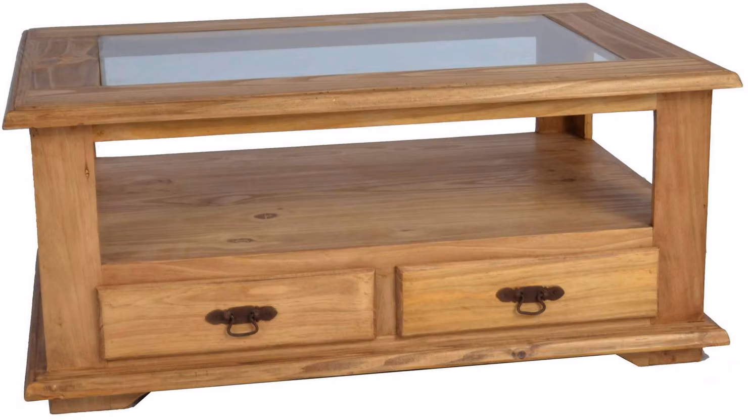 MiaMöbel Tavolino Mexico Mobili 110x48x75 cm Stile rustico Vetro Legno massello Pino Miele