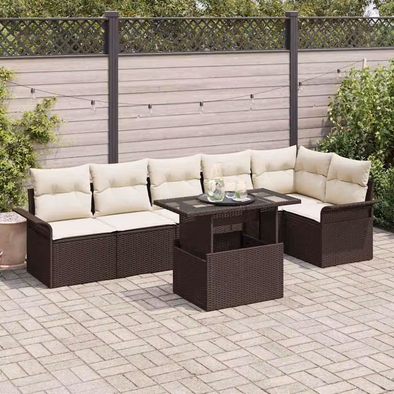 Maison Exclusive - Set da giardino composto da 7 pezzi, divano, in rattan sintetico marrone