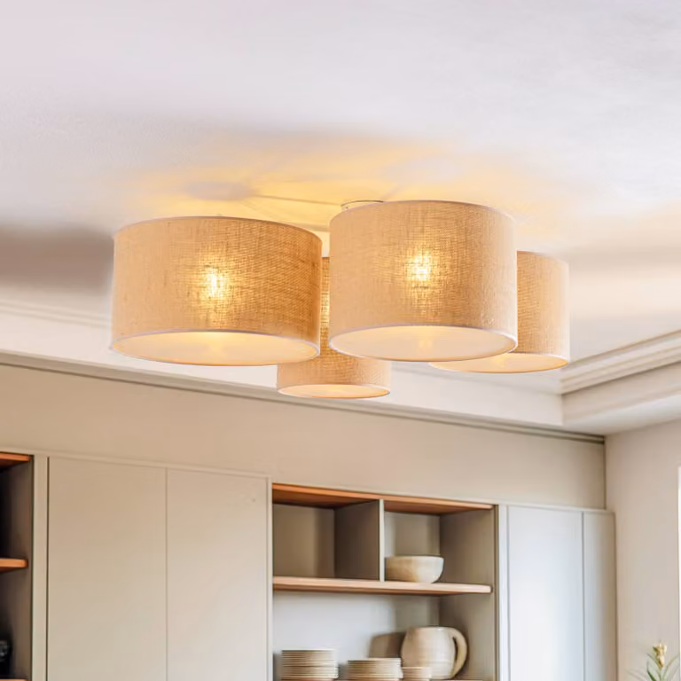 Plafoniera soffitto Lodge Duolla, dimmerabile, Crema / Ambra, Soggiorno / Sala da pranzo, Tessuto / Stoffa / Seta, Moderno, Plafoniera