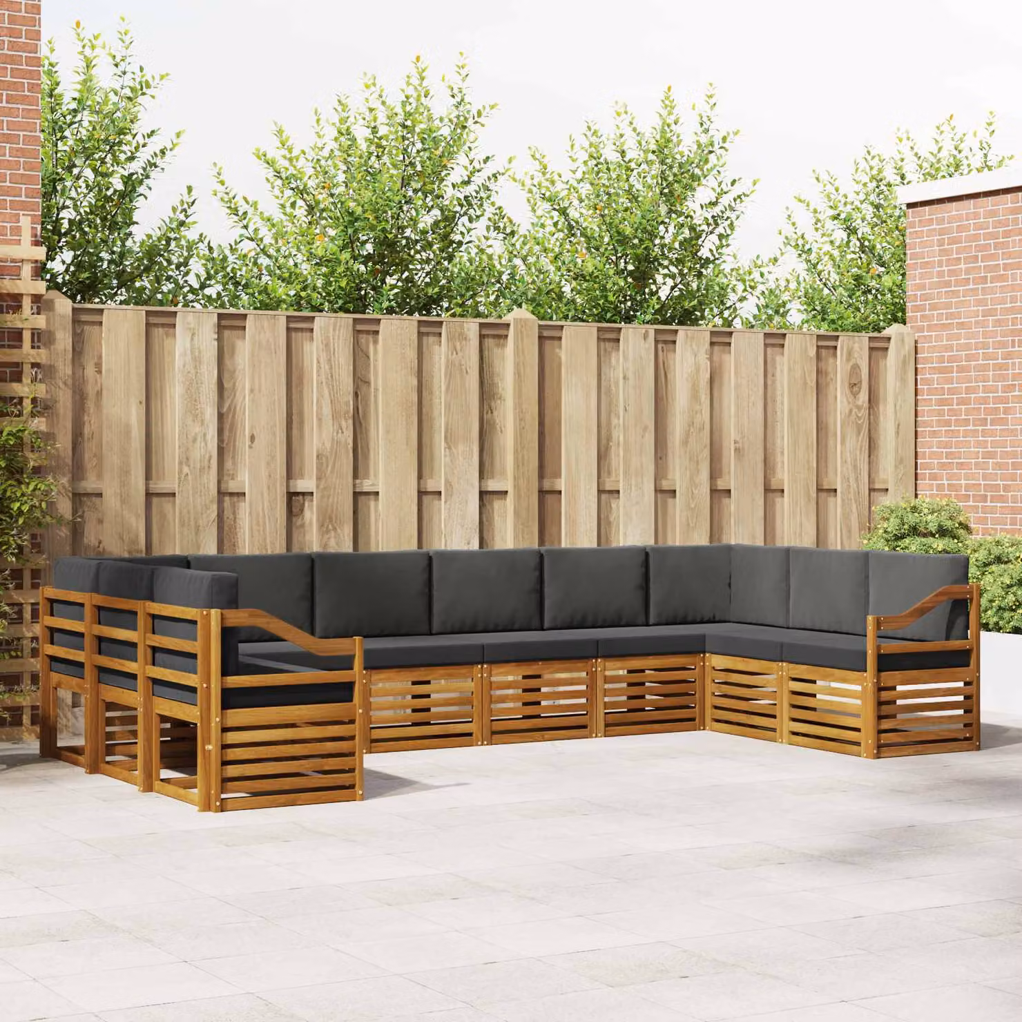 Set di divani da esterno vidaXL in legno di acacia con cuscini, design moderno a L, colore beige e antracite