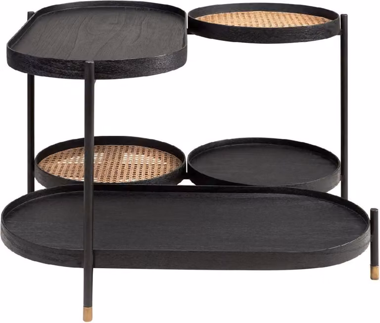 Tavolino Casa Padrino nero / colori naturali / ottone 82,8 x 83,5 x h. 53 cm - Tavolo da salotto in legno Mindi e rattan con struttura in acciaio - Mobili da salotto - Mobili - Arredamento