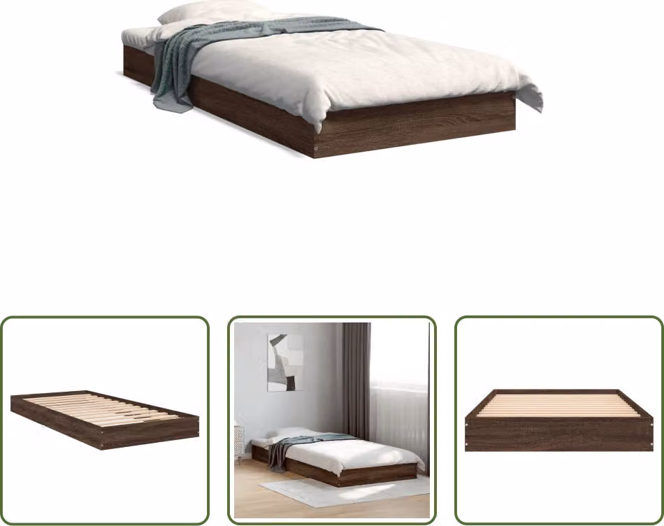 The Living Store Struttura letto in rovere marrone 75x190 cm in materiale ligneo