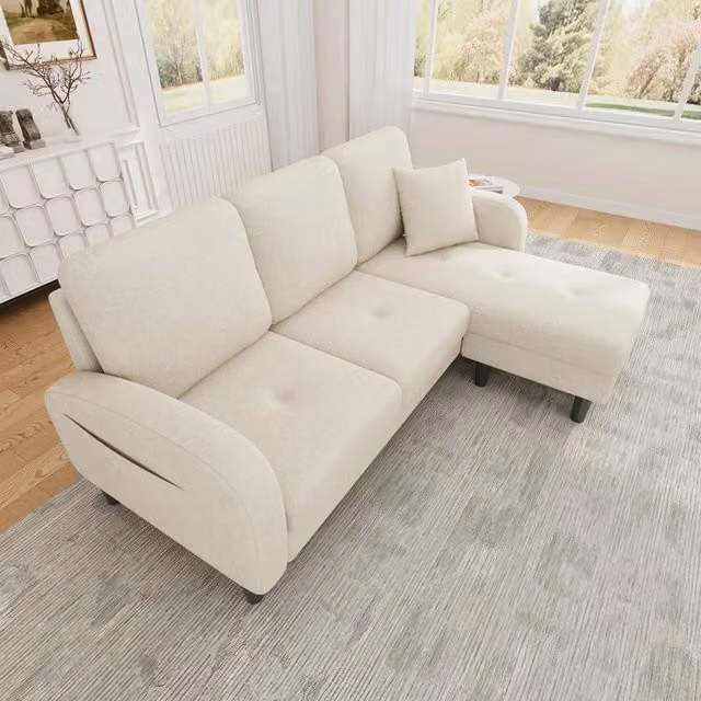 Divano angolare modulare a L WISHDOR con chaise longue reversibile, 3 posti, tessuto beige, L/P/H: 166 x 118 x 77 cm