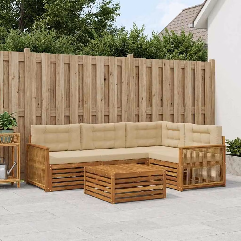 Set di divani da esterno vidaXL 5 pezzi in legno di acacia con cuscini, colore beige e marrone