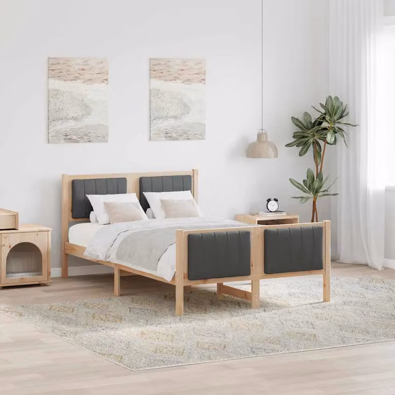 Struttura del letto moderna vidaXL in legno di pino, marrone e grigio scuro, L 120 x P 200 cm