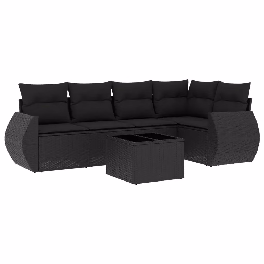 vidaXL Set Divano da Giardino a L 6 pz in Polyrattan Nero con Cuscini e Tavolino da Esterno – 2