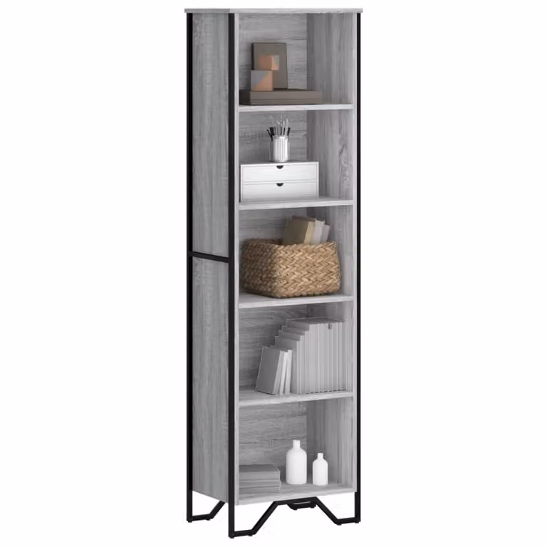 Libreria moderna vidaXL in legno e metallo, Grigio, L 50 cm x P 31 cm x H 169 cm