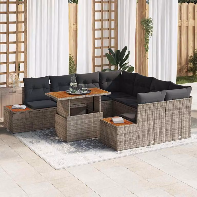 Maison Exclusive - Set da giardino composto da 9 pezzi, divano, colore grigio, materiale: rattan sintetico