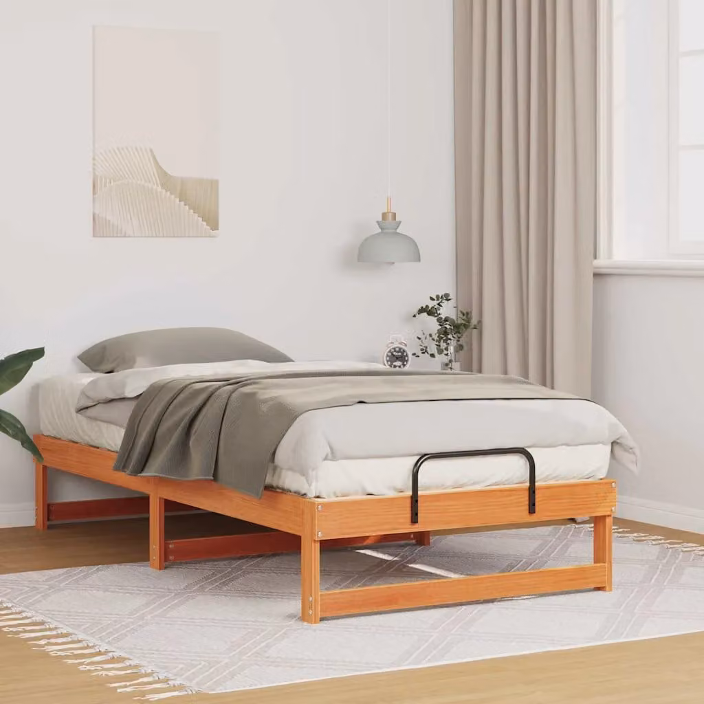 Struttura del letto moderna vidaXL in pino massello marrone L 75 cm x P 190 cm
