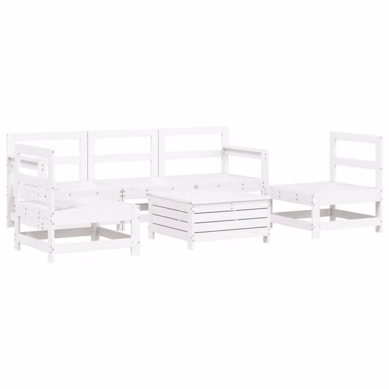 Set Divani da Giardino 6 pz Bianco in Legno Massello di Pino