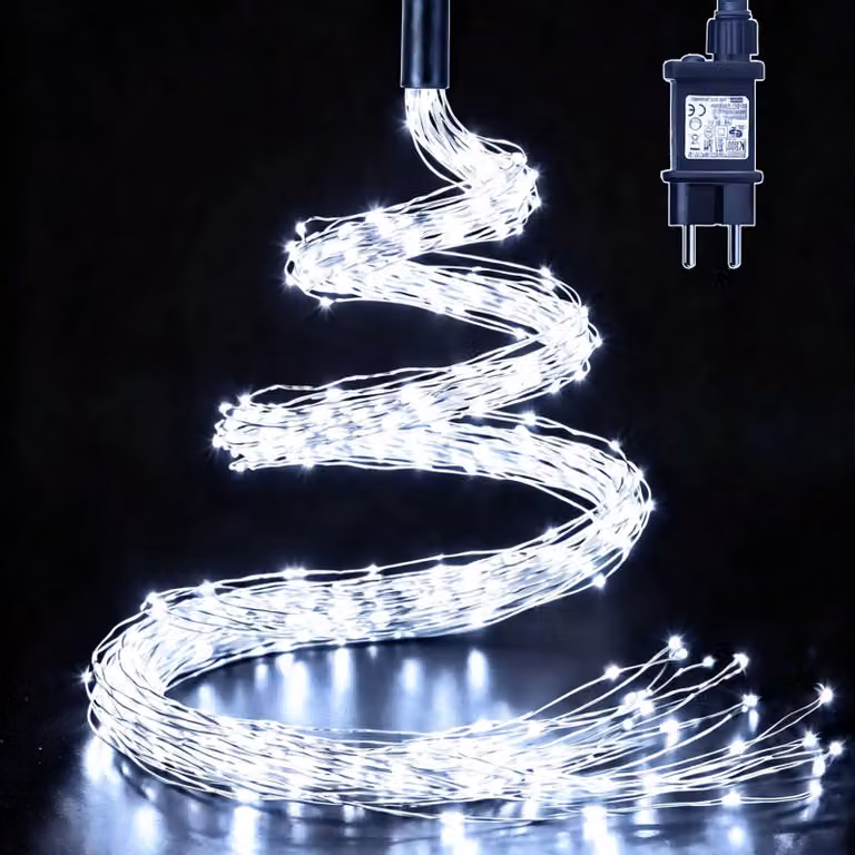 Catena luminosa, 1 metro, 100 LED, luce bianco caldo, grado di protezione IP65, timer, 8 modalità