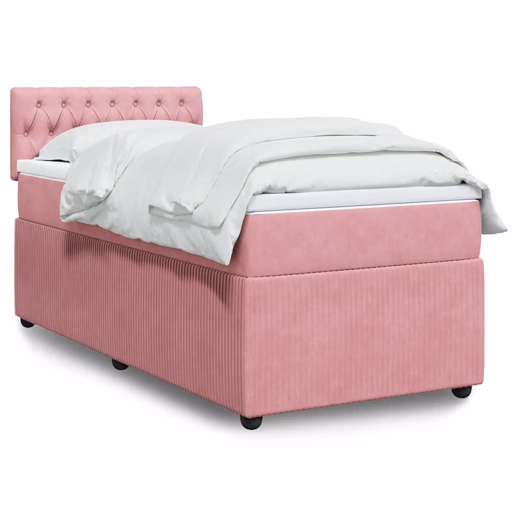 vidaXL Giroletto a Molle con Materasso Ibrido in Velluto Rosa e Bianco, L/P/H: 80 x 200 cm