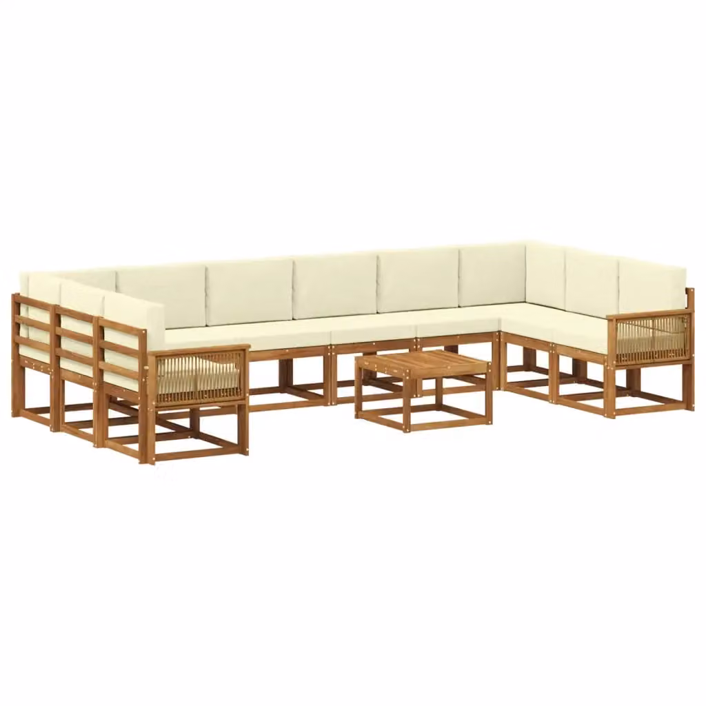 Set di divani da esterno vidaXL a forma di U in legno di acacia con cuscini, colore marrone e beige – 2