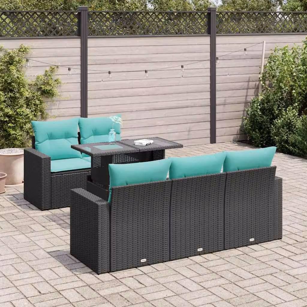 Maison Exclusive - Set Divano da Giardino 6 pz con Cuscini Nero Polyrattan Acacia