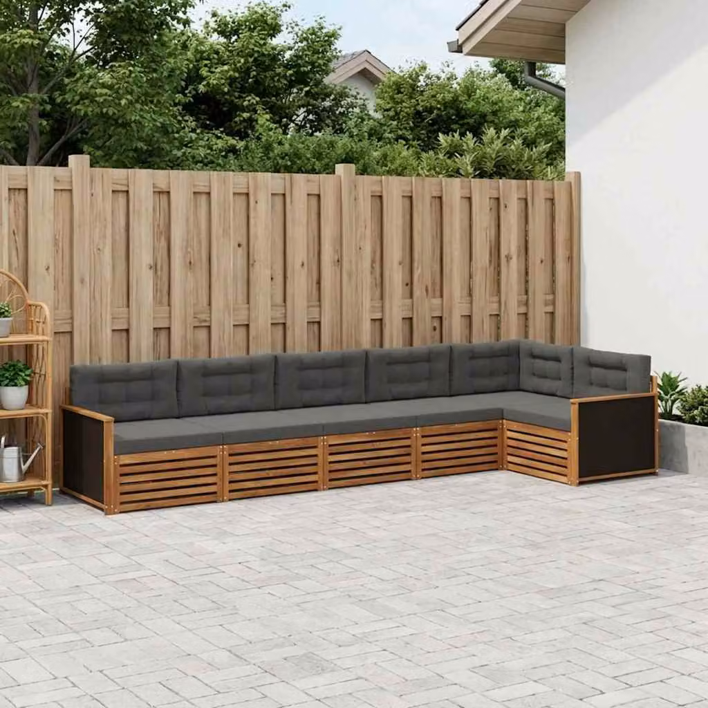 Set di divani da esterno vidaXL a forma di L composto da 6 pezzi in legno di acacia con cuscini beige e antracite