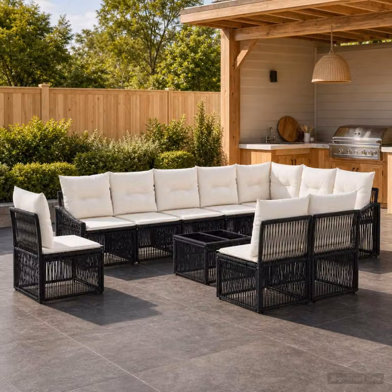 Maison Exclusive - Set da giardino composto da 11 pezzi, divano in rattan sintetico nero