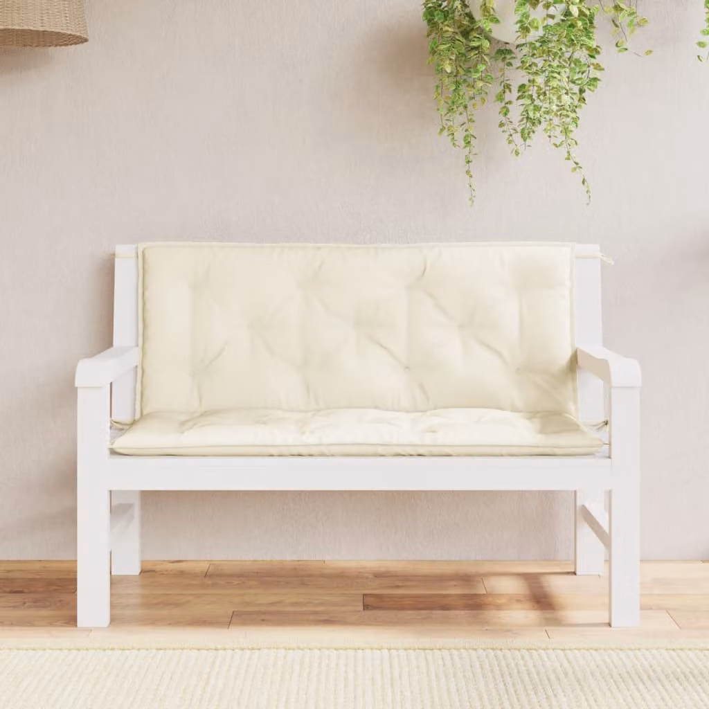 Set di 2 cuscini per panca da giardino vidaXL in tessuto Oxford bianco e beige, impermeabili e traspiranti, L 120 cm x P 50 cm x H 7 cm