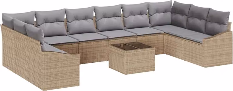 Set di divani con cuscino 11 pcs Beige polyrattan