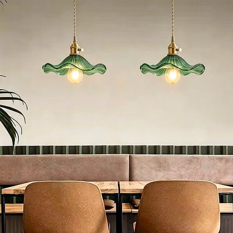 Set di 2 lampade a sospensione Zelurxx, stile nordico, con paralume in vetro, altezza regolabile, adatte per sala da pranzo, cucina, soggiorno, bar, colore verde