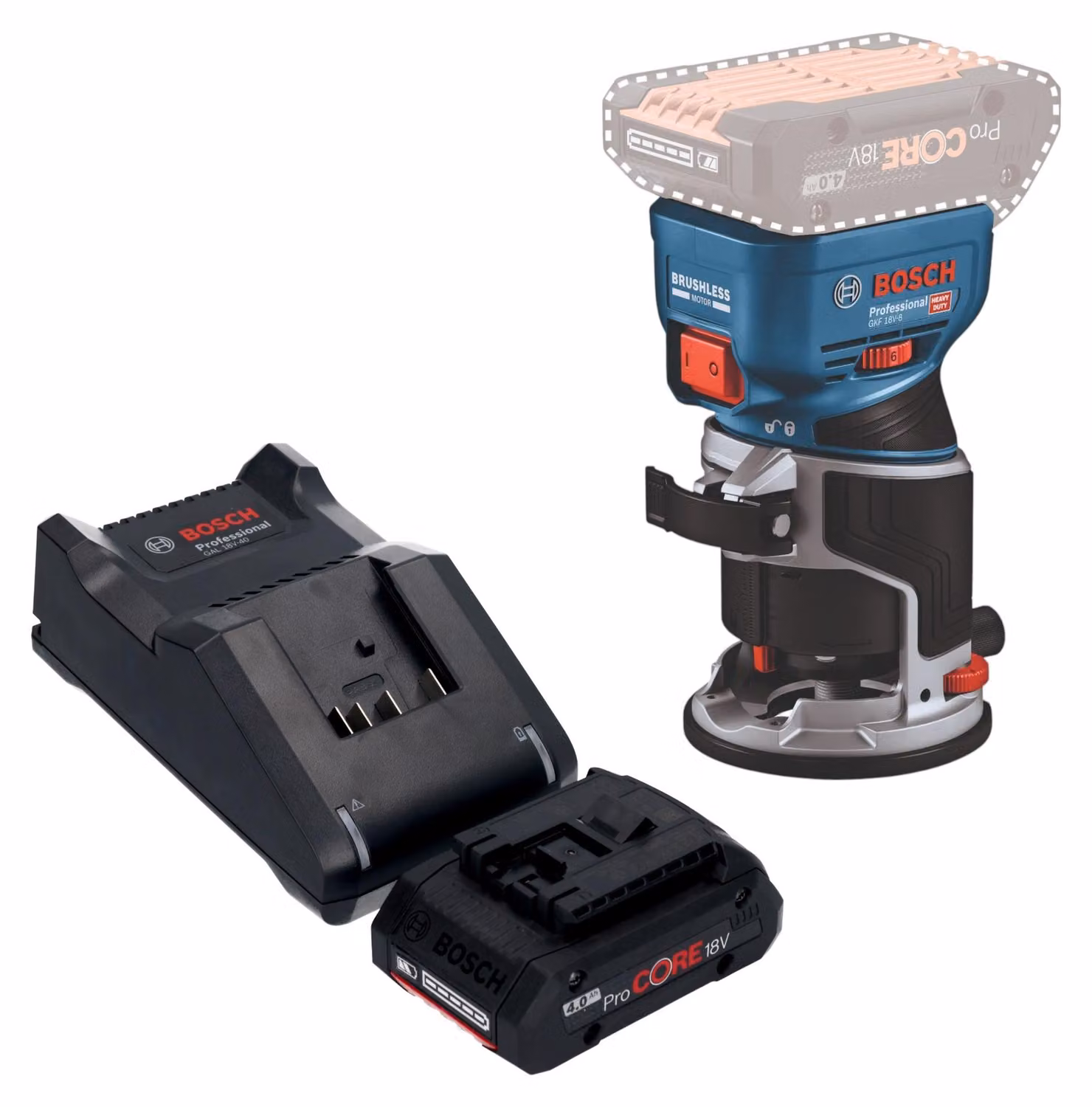 Bosch GKF 18V-8 Posa professionale per bordi a batteria 18 V 8,0 mm senza spazzole + 1x batteria ProCORE 4,0 Ah + caricabatteria