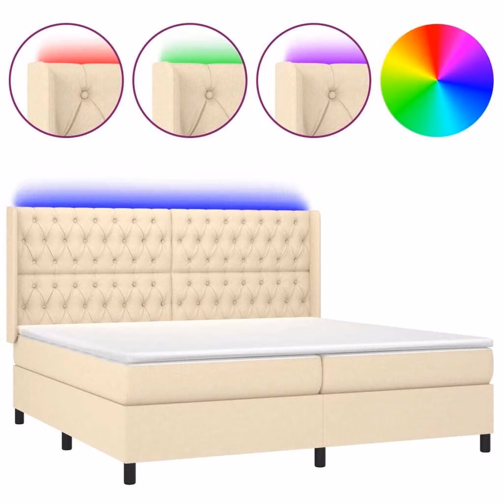 Letto a Molle Materasso e LED bianco 200x200cm in Tessuto