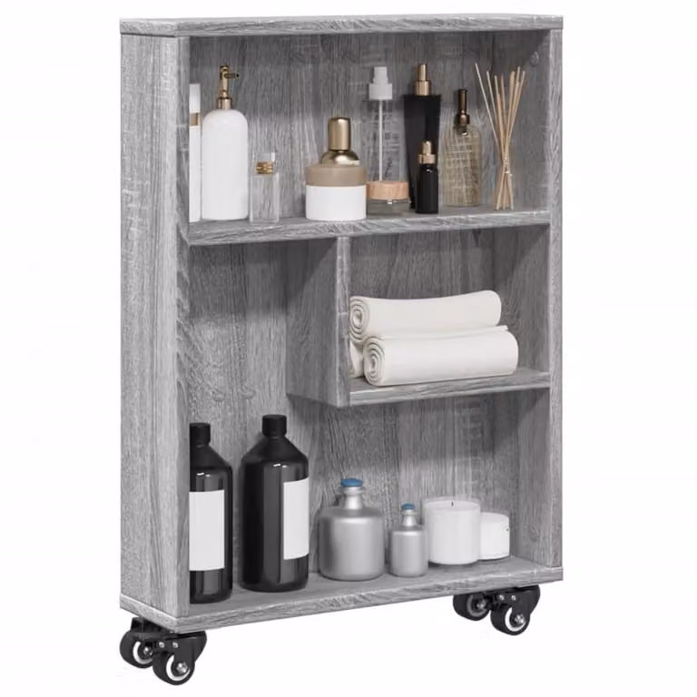 vidaXL Carrello Stretto Moderno Grigio in MDF con Ruote L/P/H: 48 x 13 x 68 cm