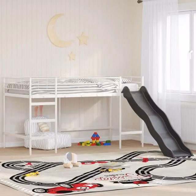 Letto loft per bambini con scivolo Bianco e Antracite 42020783