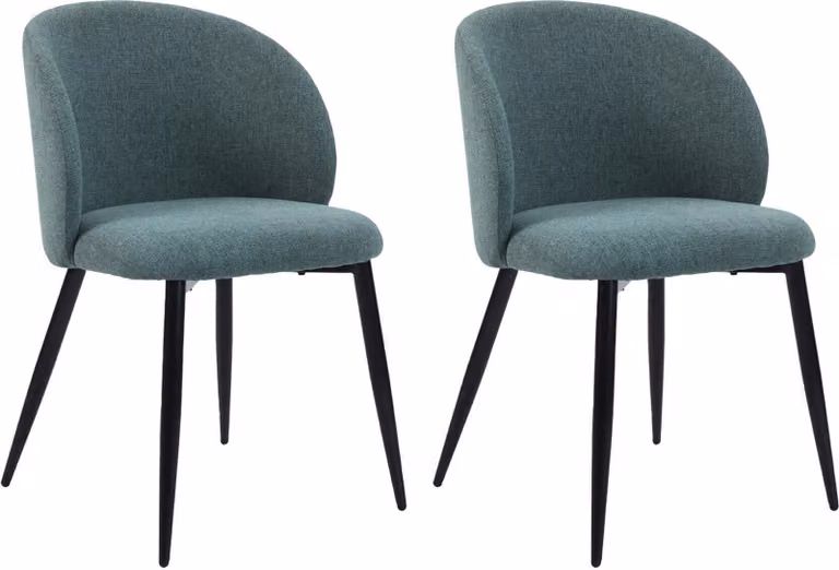Sedie Mobili Rebecca Festuca 81x54x56 Polylinen Tessuto Metallo Aqua Verde Nero Moderno SET 2 pezzi Parzialmente assemblato