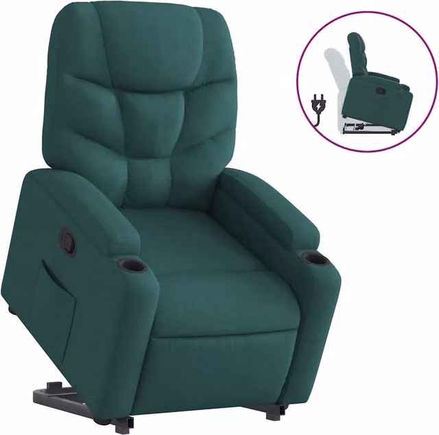 Poltrona | Sedia Relax Alzapersona Reclinabile Verde Scuro in Tessuto