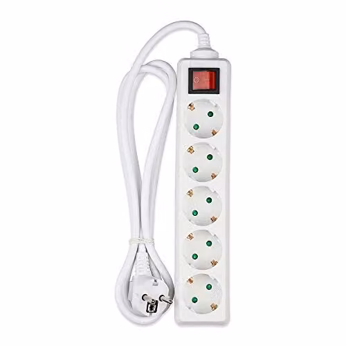 Multipresa con Cavo 1,5mt 5 Prese 10A 2P + Shuko e Interruttore Luminoso Spina Shuko Colore Bianco