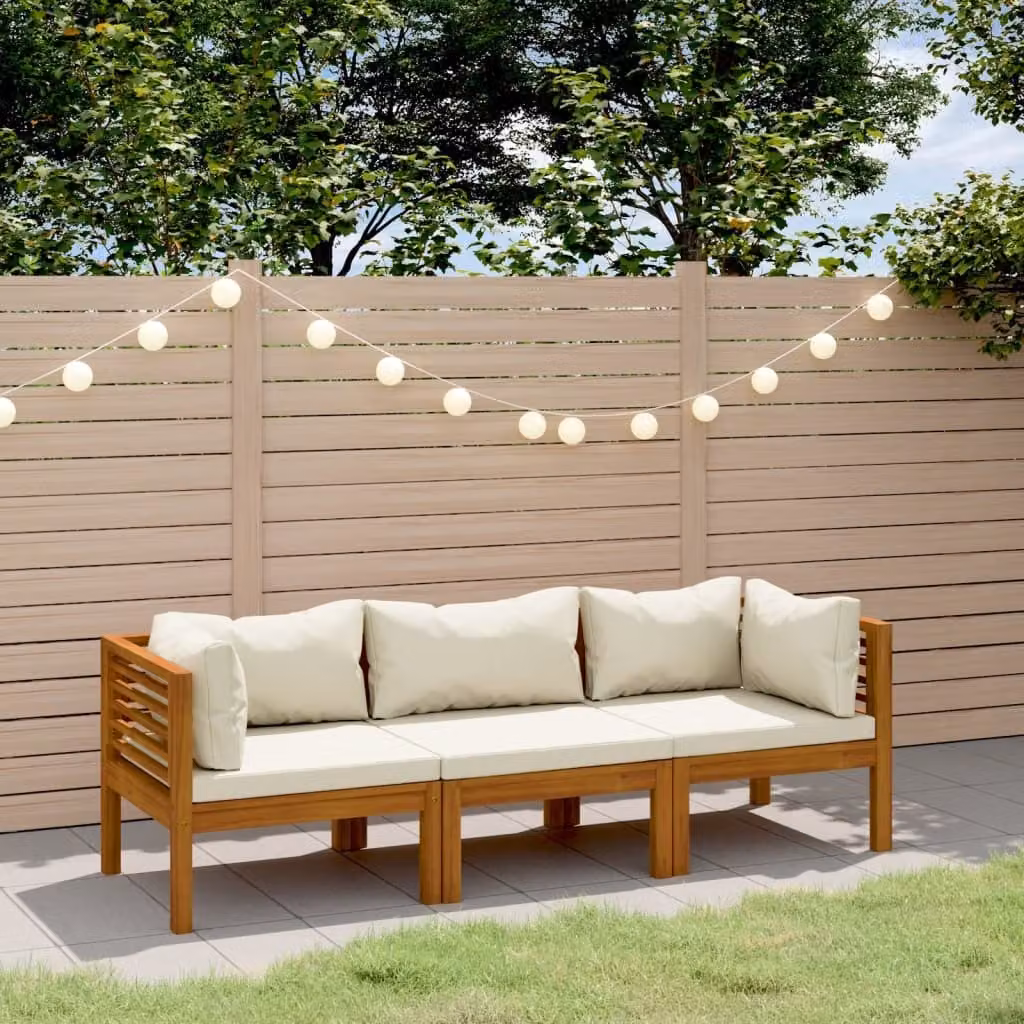 Maison Exclusive - Divano da giardino a tre posti con cuscini color crema in legno massello di acacia