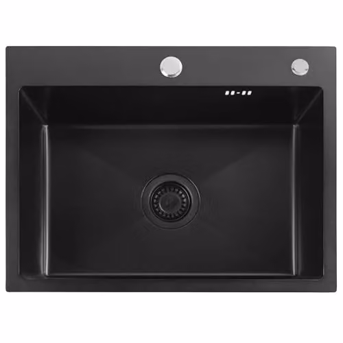 Rea - Lavello Da Cucina In Acciaio Liam Black Vasca Singola 58 X 45 X 20 cm Montaggio Sottopiano (Nero Opaco)