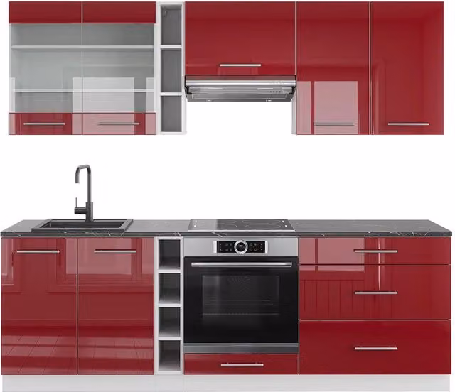 Cucina componibile moderna Fame-Line Vicco Bordeaux lucido e Bianco, L: 235 cm