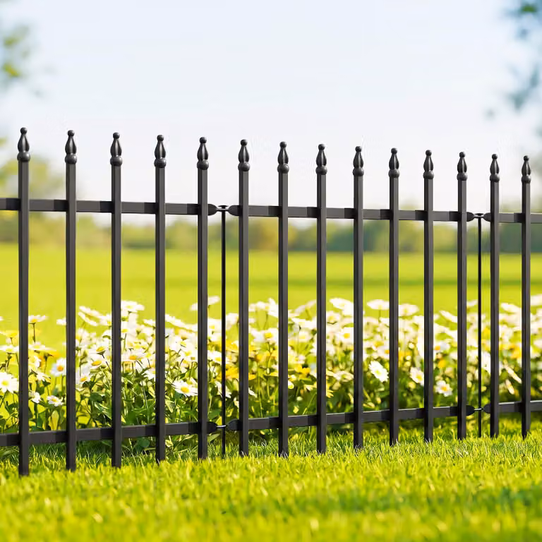 Recinzione decorativa per giardino, staccionata in metallo per aiuole, barriera per animali, separazione per cani (nera, 60 cm di altezza x 60 cm di larghezza, confezione da 5 pezzi)