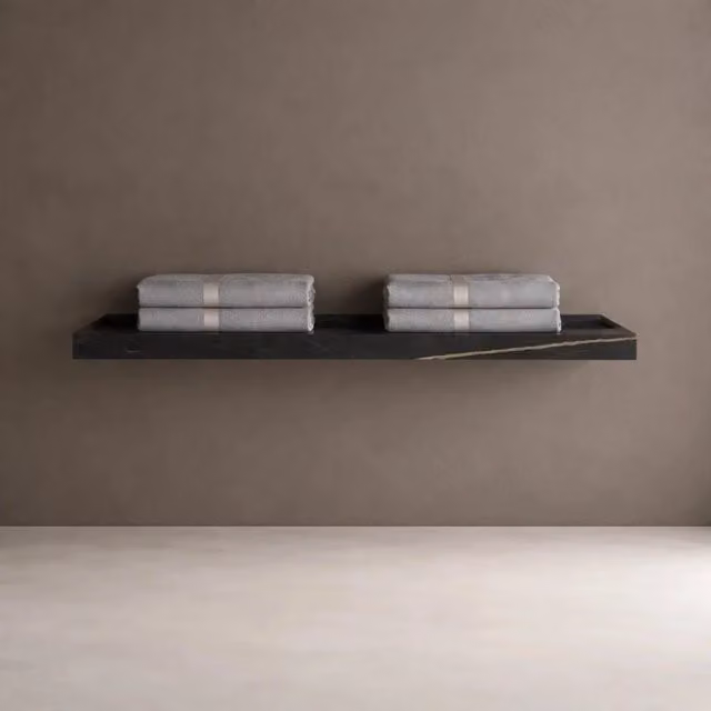 Mensola inferiore lavabo sospeso astrid in stone nero e nocciola venato *** finitura- nero, confezione 1