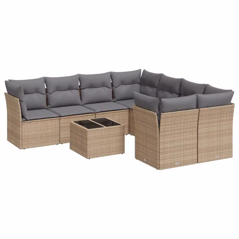 Set Divano da Giardino 9 pz con Cuscini Beige in Polyrattan