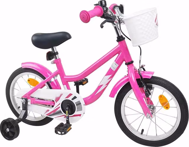 Bicicletta per bambini da 16 pollici in metallo e gomma, colore rosa