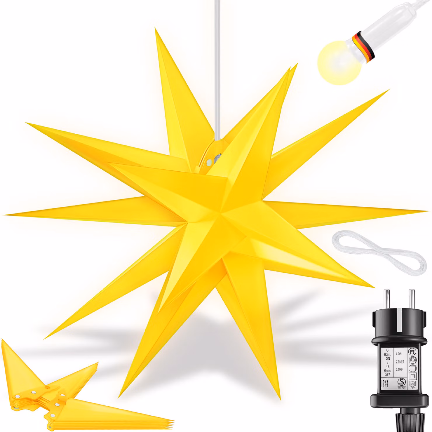 KESSER® stella illuminata 3D, stella di Natale a LED con timer per interni ed esterni, stella dell'Avvento illuminata da appendere + luce bianca calda