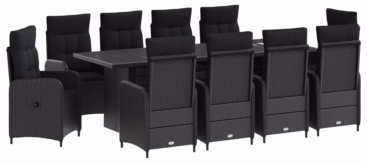 Set da tavolo da esterno, 11 pezzi, in rattan sintetico nero